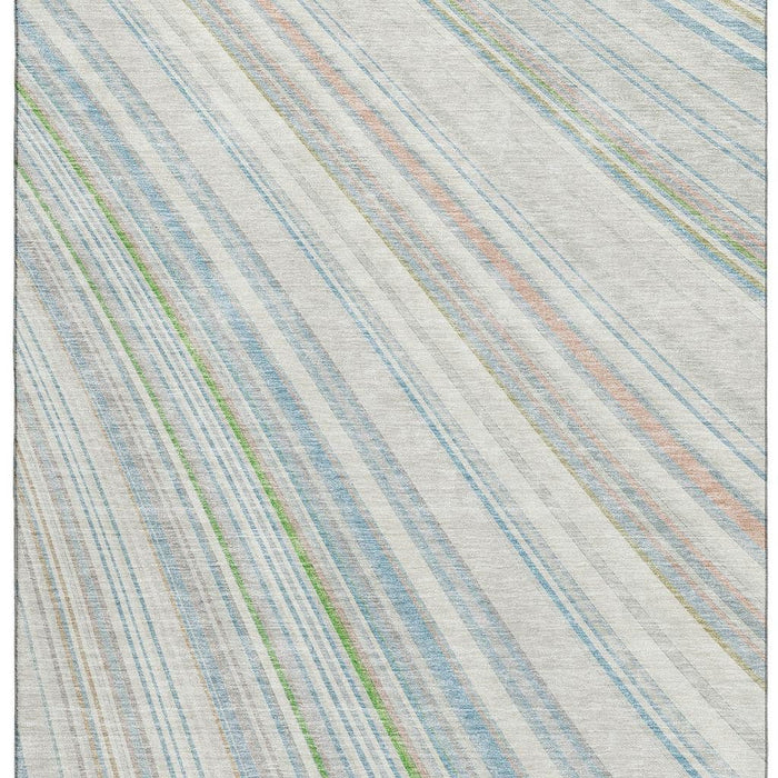 10' X 14' Striped Washable Area Rug With UV Protection (677489) - Ivory / Green / Beige