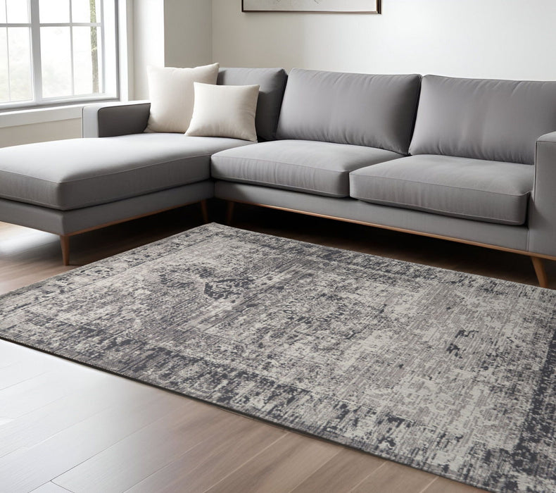 9' X 12' Moroccan Distressed Area Rug - Gray And Charcoal