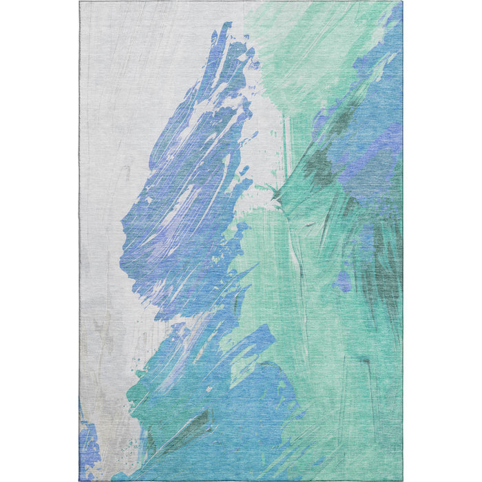10' X 14' Abstract Washable Area Rug With UV Protection (705515) - Pale Aqua / Blue / Ivory
