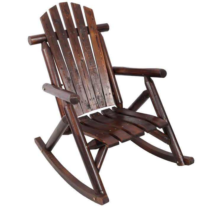 Giga durable wooden porch rocker made of fir logs with a classic rocking chair design, perfect for outdoor relaxation.