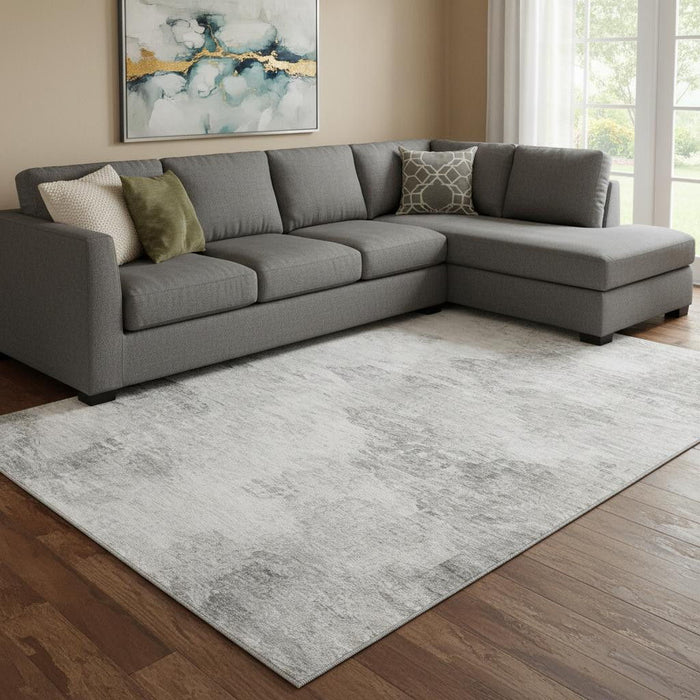 9' X 12' Abstract Washable Area Rug With UV Protection (650643) - Silver / Gray