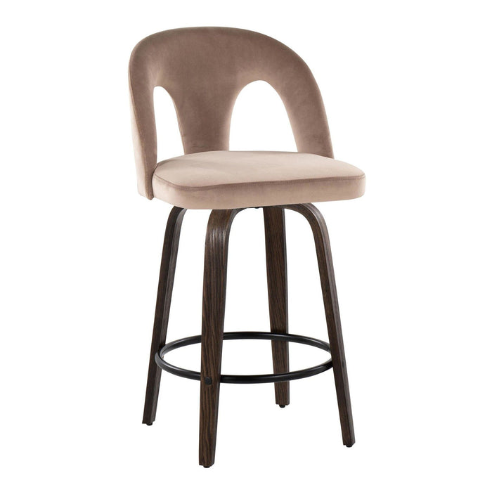 Ava - Upholstered Fixed-Height Barstool (Set of 2) - Walnut Glazed Wood Base