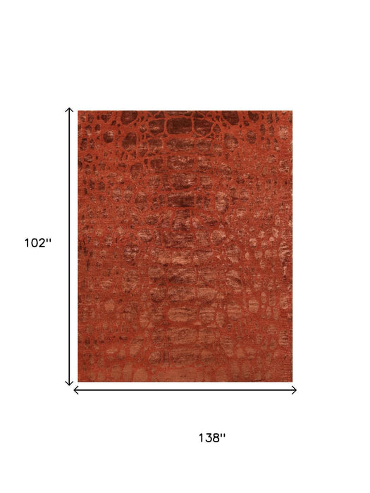 9' X 12' Animal Print Hand Knotted Area Rug (744356) - Red / Orange