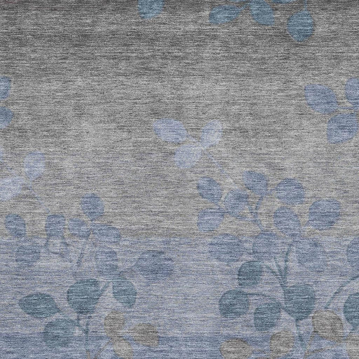 10' X 14' Floral Washable Area Rug With UV Protection (707485) - Denim Blue / Gray