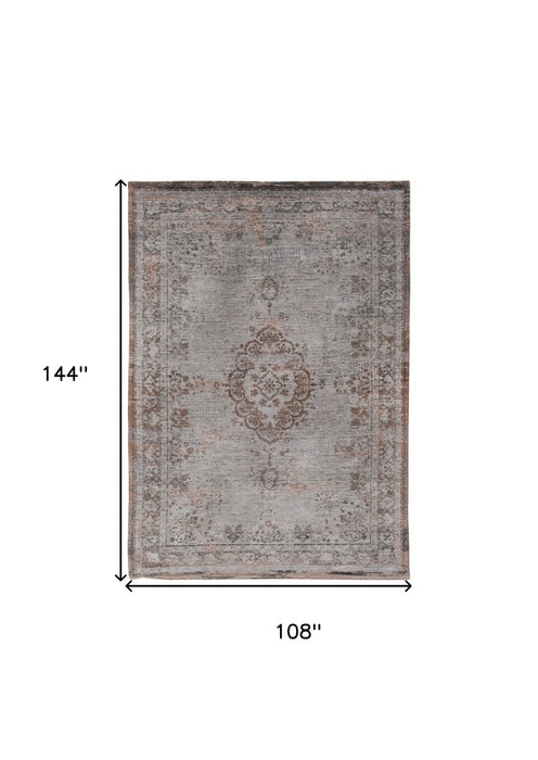 9' x 13' Medallion Non Skid Area Rug - Gray And Beige