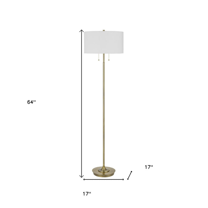 Two Light Traditional Shaped Floor Lamp With White Rectangular Shade - Brass