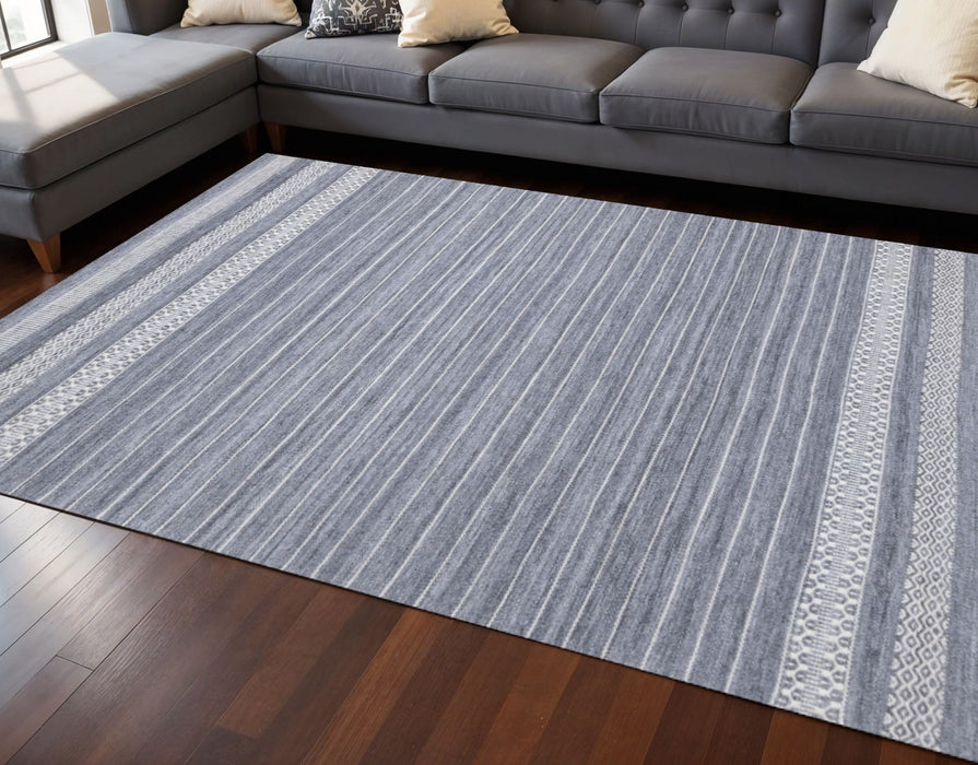 8' X 11' Striped Hand Woven Area Rug (661332) - Gray / White