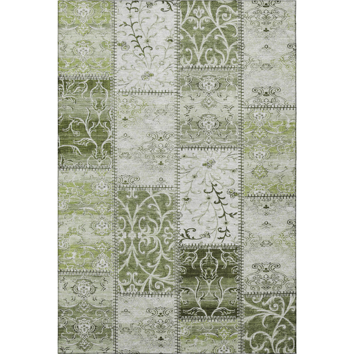 9' X 12' Patchwork Distressed Washable Area Rug With UV Protection (649575) - Green / Ivory