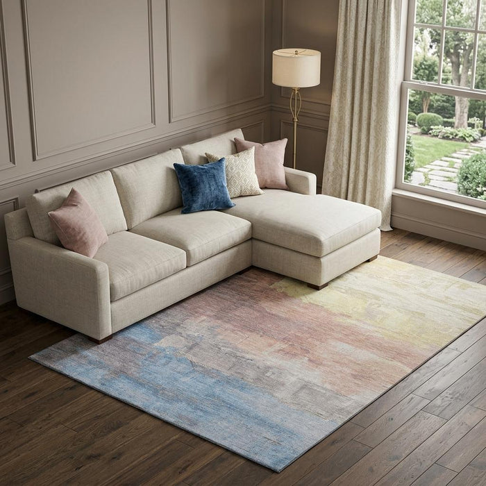 10' X 14' Abstract Washable Area Rug With UV Protection (693906) - Beige / Salmon / Blue
