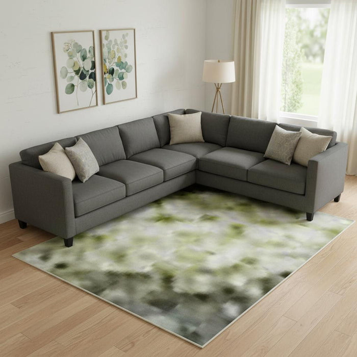 10' X 14' Abstract Washable Area Rug With UV Protection (697662) - Artichoke Green / Gray