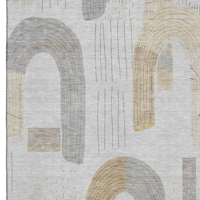 10' X 14' Geometric Washable Area Rug With UV Protection (697554) - Silver / Gold / Gray