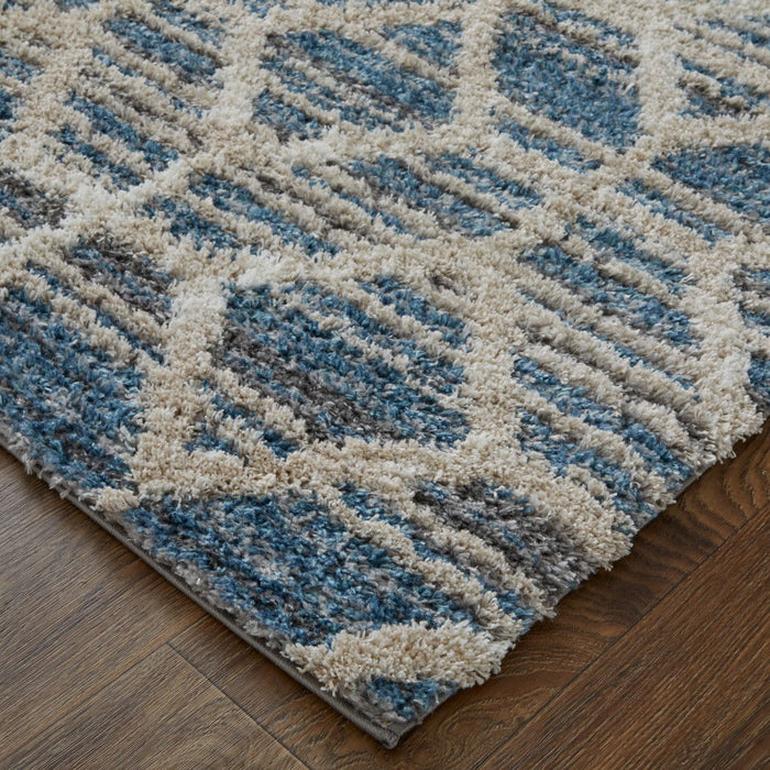10' x 14' Geometric Power Loom Stain Resistant Area Rug - Blue And Ivory