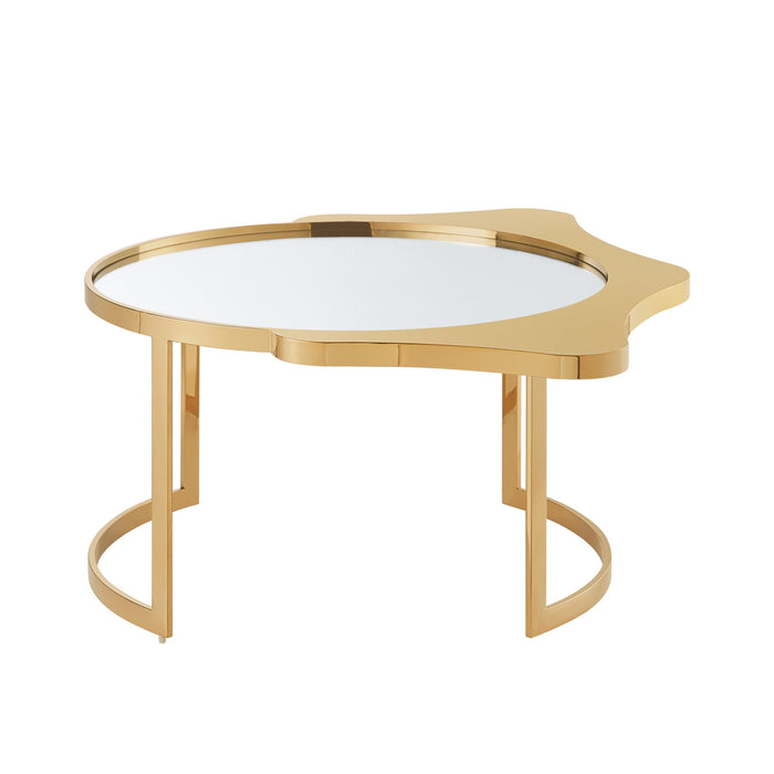 Glass And Stainless Steel Round Mirrored Coffee Table - Gold