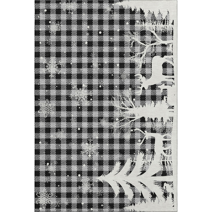 10' X 14' Gingham Washable Area Rug With UV Protection (702323) - Gray / Black / Ivory