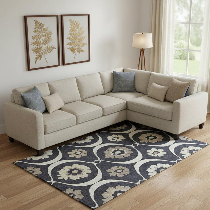 10' X 14' Medallion Washable Area Rug With UV Protection (668035) - Black / Ivory