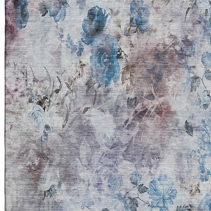 10' X 14' Floral Washable Area Rug With UV Protection (657701) - Blue / Blush / Ivory