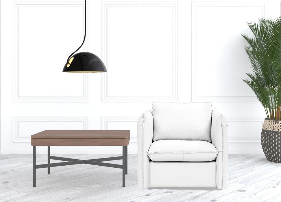 Genuine Leather And Silver Swivel Accent Chair - White