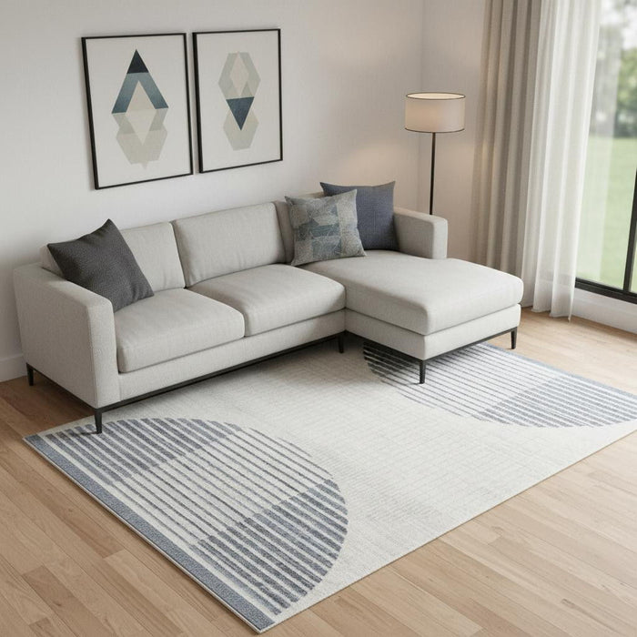 9' X 12' Geometric Power Loom Washable Area Rug (532879) - Blue / Ivory