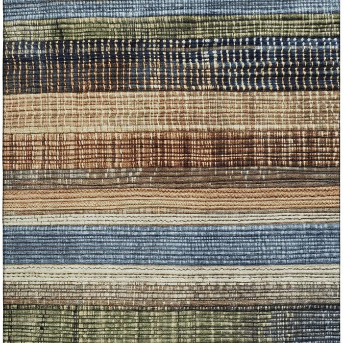 10' X 14' Striped Washable Area Rug With UV Protection (706451) - Blue / Brown / Green