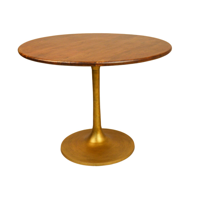 40" Rounded Solid Wood And Iron Pedestal Base Dining Room Table - Brown