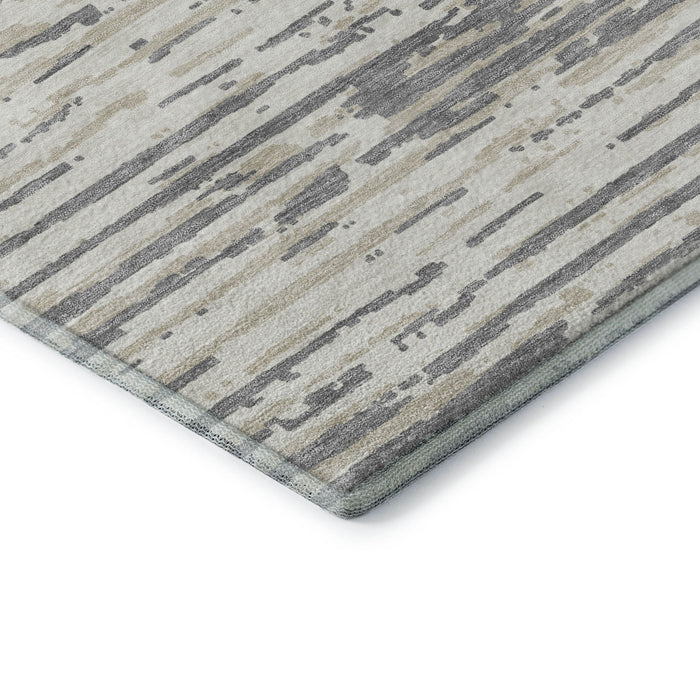 10' X 14' Striped Washable Area Rug With UV Protection (670555) - Gray / Ivory