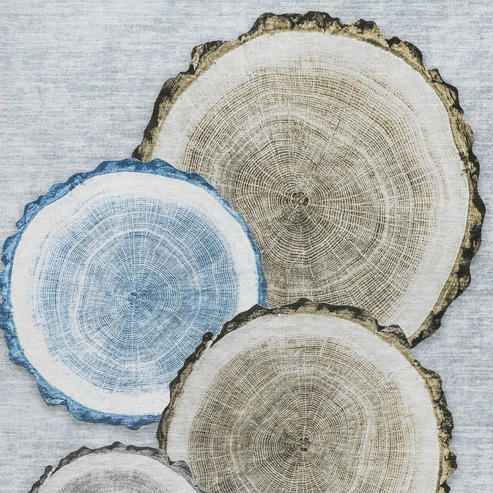 8' X 10' Faux Bois Washable Area Rug With UV Protection (649922) - Blue / Brown / Ivory