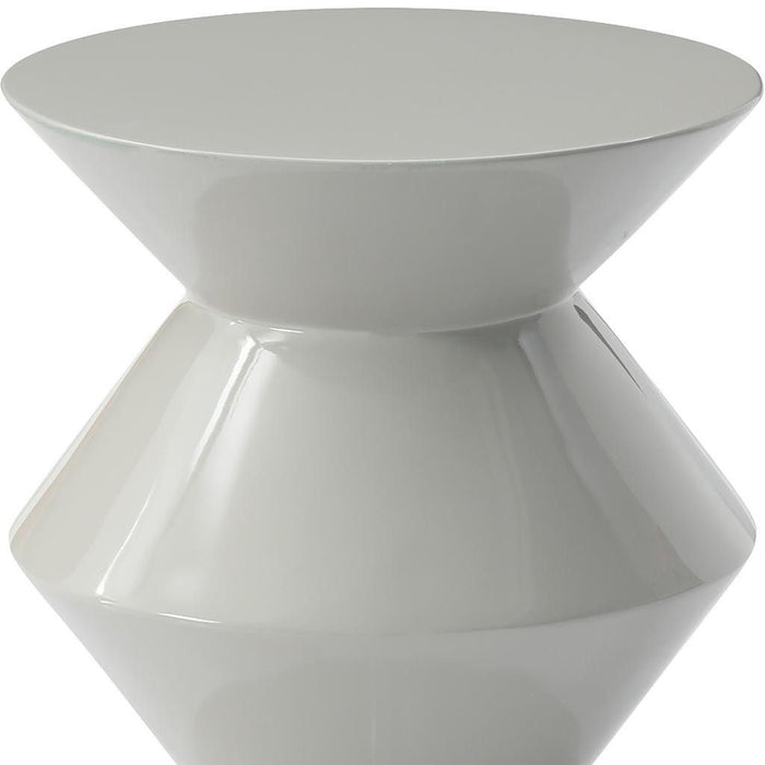 Wood Round Top Geo Pedestal End Table - Light Gray