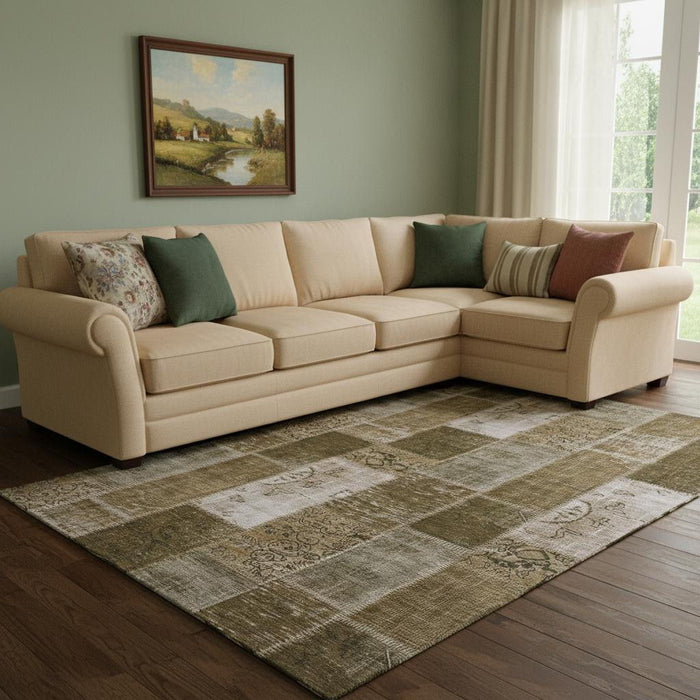 10' X 14' Patchwork Washable Area Rug With UV Protection (652929) - Brown / Ivory