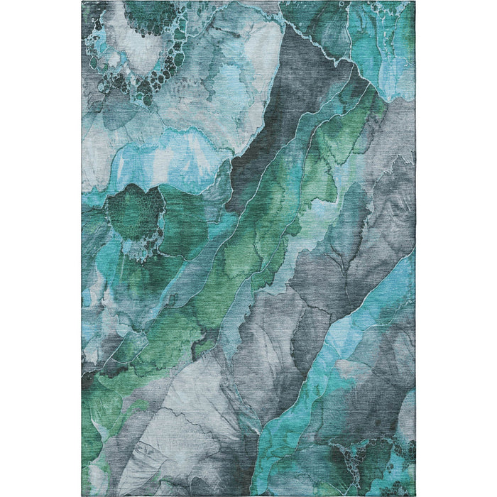 10' X 14' Floral Washable Area Rug With UV Protection (706205) - Teal / Green / Ivory