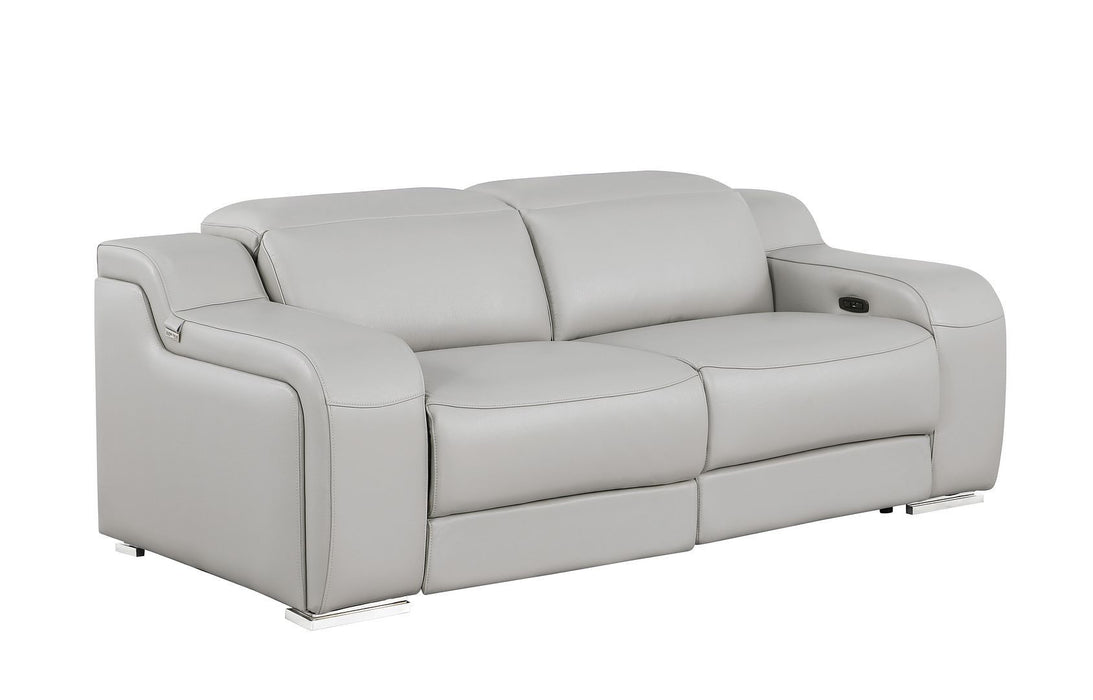 Italian Leather Power Reclining Loveseat (633748) - Light Gray / Silver