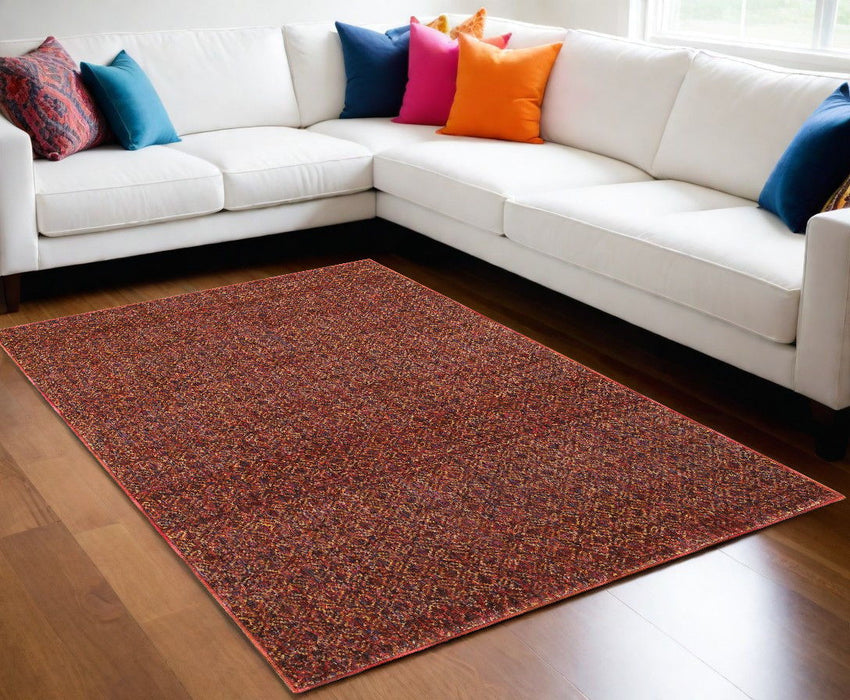 9' x 12' Geometric Power Loom Area Rug - Red And Gold