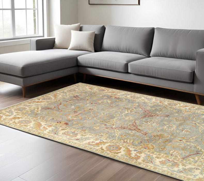 9' X 12' Wool Oriental Hand Knotted Area Rug - Gray And Beige