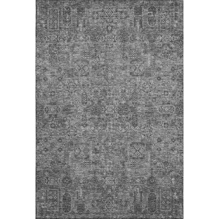 8' X 10' Floral Washable Area Rug With UV Protection (651170) - Charcoal / Silver