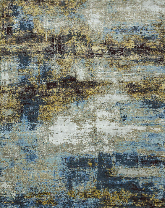 8' X 10' Abstract Hand Knotted Area Rug Genuine Wool - Blue