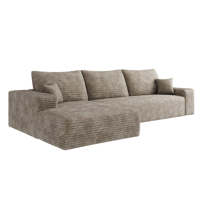 107" Corduroy Modular Compression Foam Sofa With Toss Pillows - Camel