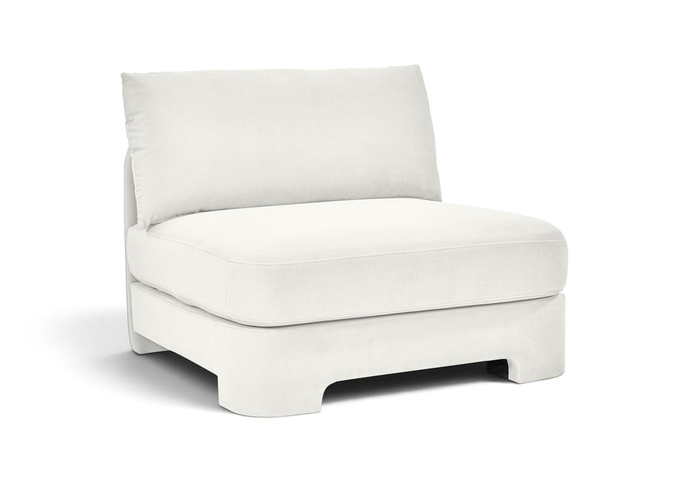 Meridian Furniture velvet upholstered armless stationary chair with plush fabric and modern design.
