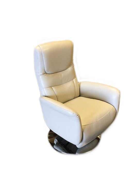 Tufted Genuine Leather Power Swivel Recliner - Light Gray