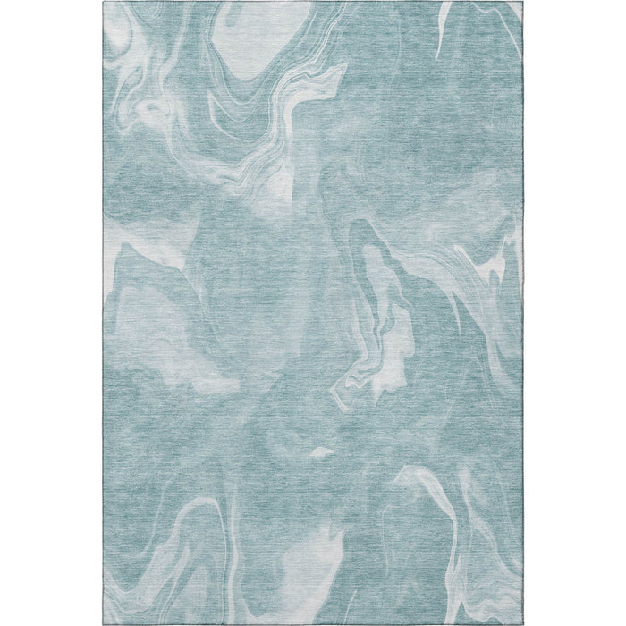8' X 10' Abstract Washable Area Rug With UV Protection - Teal And Ivory