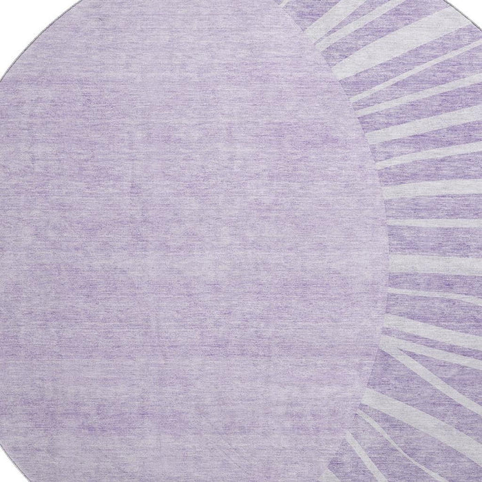 8' Abstract Washable Round Rug With UV Protection (655388) - Lavender / Ivory