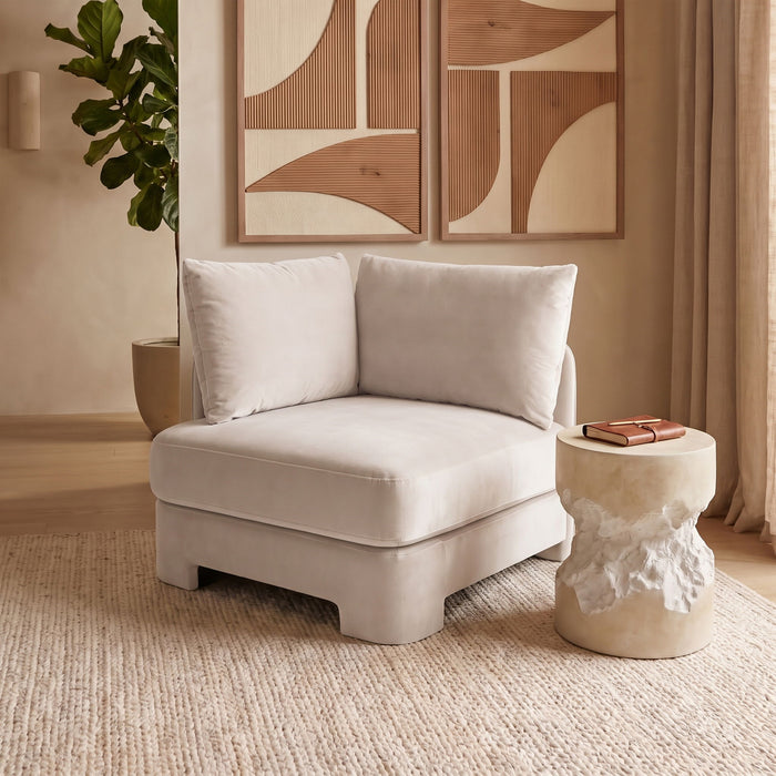 Velvet upholstered stationary chair by Meridian Furniture featuring plush fabric and modern design for stylish comfort.
