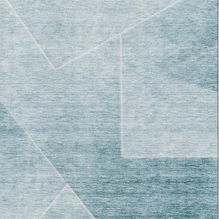 8' X 10' Geometric Washable Area Rug With UV Protection - Ivory And Teal