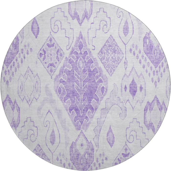 8' Moroccan Washable Round Rug With UV Protection - Purple And Ivory