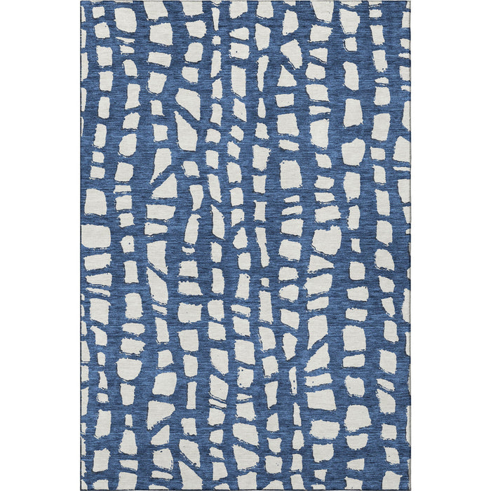 9' X 12' Cobblestone Washable Area Rug With UV Protection - Navy Blue And Ivory