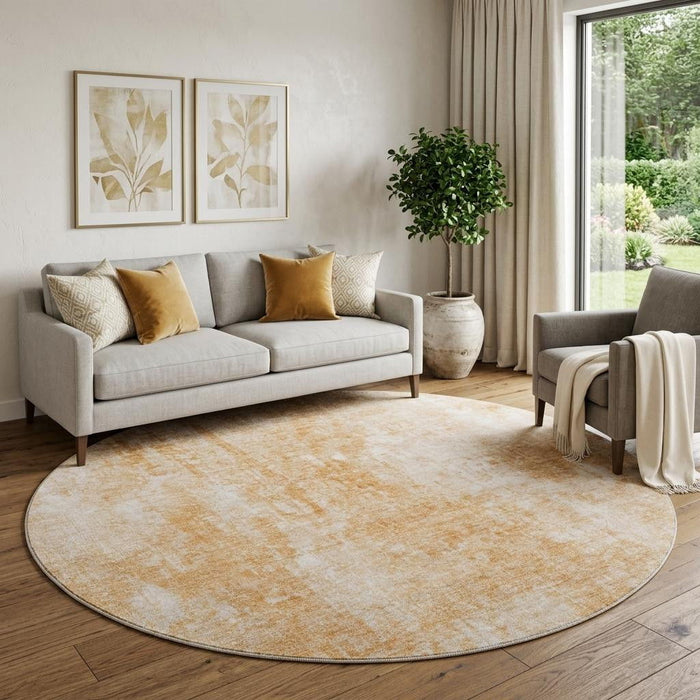 8' Abstract Washable Round Rug With UV Protection (654817) - Terra Cotta / Ivory