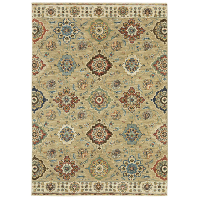 8' X 11' Floral Area Rug With Fringe - Tan