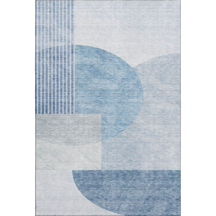 8' X 10' Geometric Washable Area Rug With UV Protection (655822) - Blue / Ivory