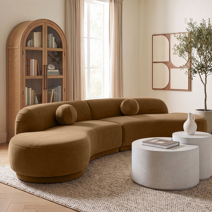 Meridian Furniture Avra 146-inch velvet performance fabric upholstered sectional sofa with plush cushions and modern design.