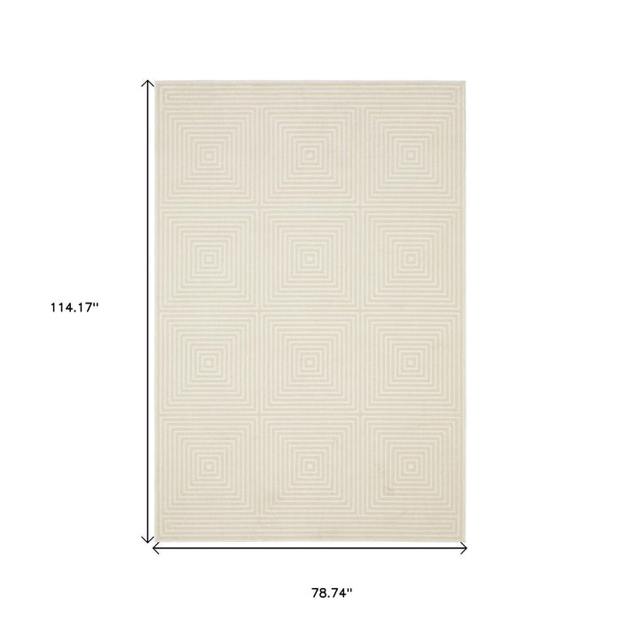 7' X 10' Geometric Area Rug - Ivory And Beige