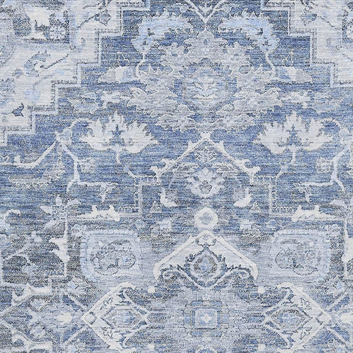 8' X 10' Floral Medallion Washable Area Rug With UV Protection - Denim Blue