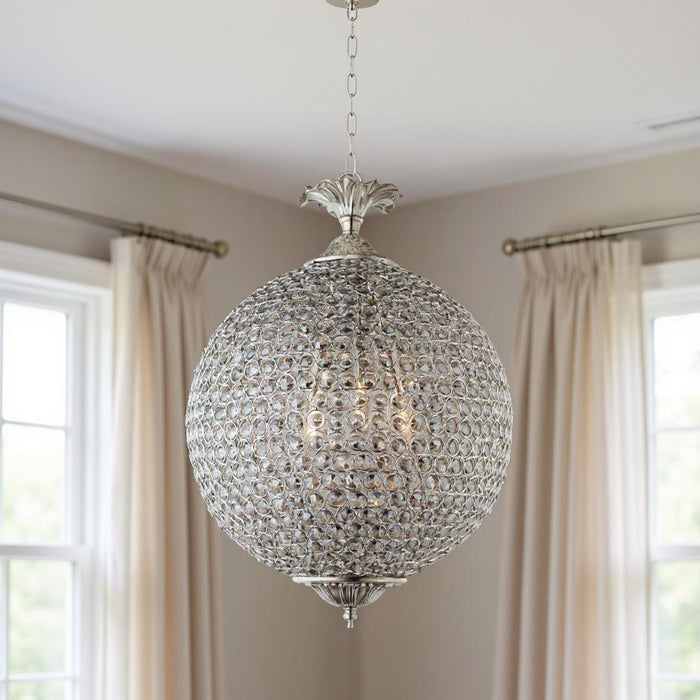Unique Statement Three Light Metal Crystal Glass Chandelier With Shades - Silver